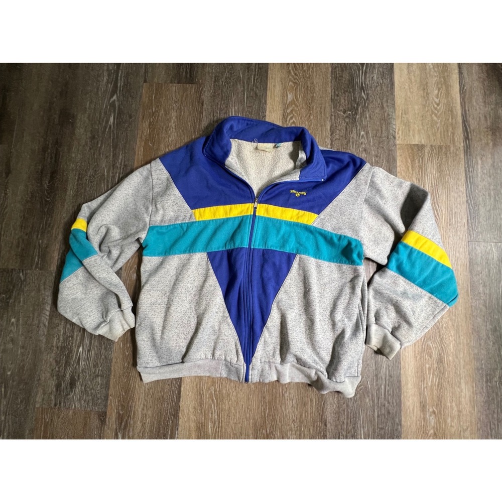 Spalding Track Jacket Mens XL Grey‎ Colorblock Vintage 90s Full Zip Fleece Sweat